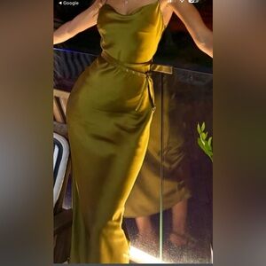 Elegant Zara Satin Slip Dress in Olive Green